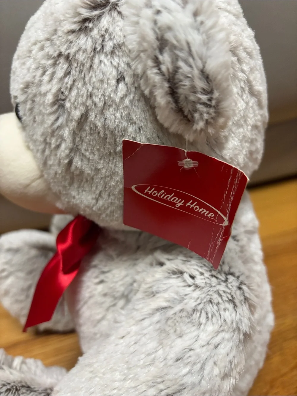 Plush Gray Teddy Bear with Red Bow - Soft Kids Toy